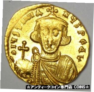  アンティークコイン コイン 金貨 銀貨  Byzantine Justinian II AV Solidus Gold Cross Coin 685-695 AD - Good VF / XF