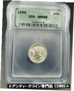 ڶ/ʼݾڽա ƥ    [̵] 1939 P Mercury Silver Dime Coin ICG MS68 Gem BU Nice White Blue Light Toning