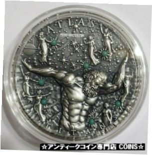 【極美品/品質保証書付】 アンティークコイン コイン 金貨 銀貨 送料無料 2020 2 Oz Silver 2 Niue Glow In The Dark ATLAS Titans Antique Finish Coin.