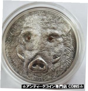  アンティークコイン コイン 金貨 銀貨  MONGOLIA 2018 1 Oz Silver WILD BOAR SUS SCROFA Antique Finish Coin.