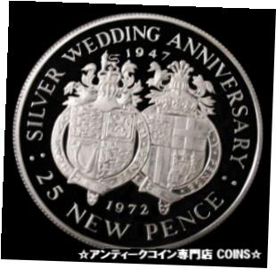  アンティークコイン コイン 金貨 銀貨  1972 SILVER GIBRALTAR PROOF 1 CROWN QUEEN ELISABETH II 25th WEDDING ANNIVERSARY