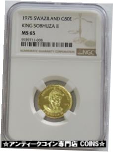 yɔi/iۏ؏tz AeB[NRC RC   [] 1975 GOLD SWAZILAND AFRICA 50 EMALANGENI SOBHUZA II NGC MINT STATE 65