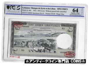 ڶ/ʼݾڽա ƥ    [̵] 1952 Lebanon Lebanese 100 Livres Banknote Specimen P60s Choice Unc 64