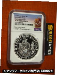  アンティークコイン コイン 金貨 銀貨  2020 PROOF SILVER MAYFLOWER VOYAGE NGC PF70 ULTRA CAMEO 400TH ANNIVERSARY 1 OZ