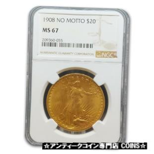 【極美品/品質保証書付】 アンティークコイン 金貨 1908 $20 Saint-Gaudens Gold Double Eagle MS-67 NGC (No Motto) - SKU #132554 [送料無料] #got-wr-3630-816