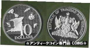  アンティークコイン コイン 金貨 銀貨  1980 Trinidad &Tobago Large Sterling Silver Proof $10-Map/Ship/Dolphin/Swordfish