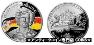 【極美品/品質保証書付】 アンティークコイン コイン 金貨 銀貨 送料無料 2009 Armenia Large Silver Color Proof 100 Dram/ Soccer Beckenbauer