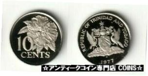 【極美品/品質保証書付】 アンティークコイン コイン 金貨 銀貨 [送料無料] 1977 Trinidad &Tobago Proof 10 c Hibiscus flower