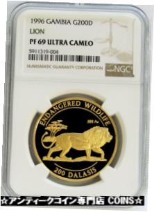  アンティークコイン 金貨 1996 GOLD GAMBIA 1,000 MINTED ENDANGERED AFRICAN LION 200 DALASIS NGC PF 69 UC  #got-wr-3724-152