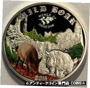 【極美品/品質保証書付】 アンティークコイン コイン 金貨 銀貨 [送料無料] COOK ISLANDS - World of Hunting - Wild Boar - $2 - 2014 - PROOF Silver Coin