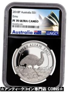 【極美品/品質保証書付】 アンティークコイン コイン 金貨 銀貨 [送料無料] 2018-P Australia 1 oz Silver Emu $1 NGC PF70 UC Black Core Excl Label SKU55045