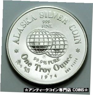  アンティークコイン コイン 金貨 銀貨  1974 1 oz .999 Silver Round Alaska Silver Coin International Bartering Unit Map!