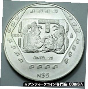  アンティークコイン コイン 金貨 銀貨  1994 Mexico 5 Nuevos Pesos 1 Onza Silver Dintel 26 Rare Date Coin N$5 UNC