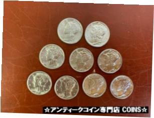 ڶ/ʼݾڽա ƥ    [̵] Lot Of (9) AU/ BU Mercury Silver Dimes .1942-1945 Mixed years 90% Silver