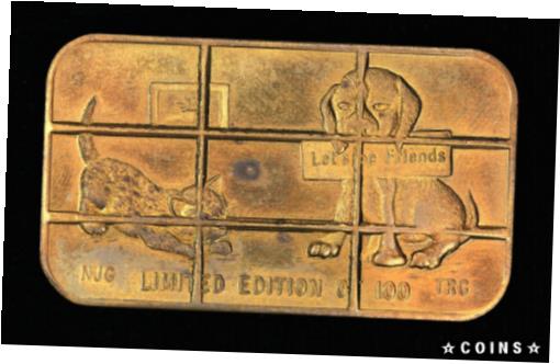  アンティークコイン コイン 金貨 銀貨  Bronze Art Bar Cancelled "Greathouse Dog & Cat 1 oz Let's Be Friends Silver Bar"