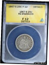 1867 S シーテッド リバティ クォーター 25c ANACS F12 詳細1867 S Seated Liberty Quarter 25c ANACS F12 Details(3)