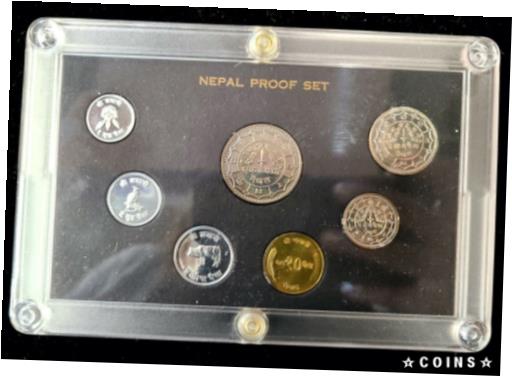 アンティークコイン コイン 金貨 銀貨  1974 VS2031 Nepal 7 Coin Proof Set OGP Paisa Rupee Cow, Pheasant, Rhododendron