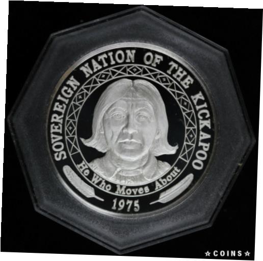 楽天金銀プラチナ　ワールドリソース【極美品/品質保証書付】 アンティークコイン コイン 金貨 銀貨 [送料無料] 1975 Indian Tribal Series The Kickapoo .999 Silver Medal **w/ Book**