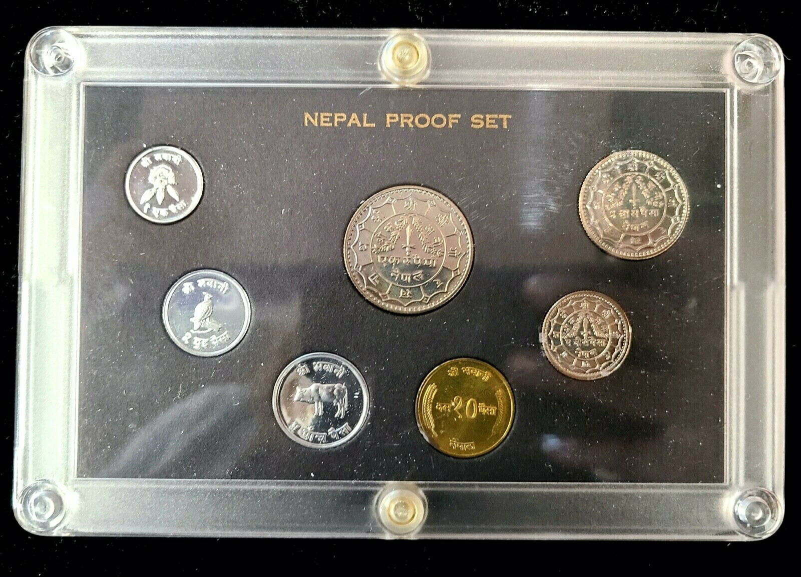  アンティークコイン コイン 金貨 銀貨  1974 VS2031 Nepal 7 Coin Proof Set OGP Paisa Rupee Cow, Pheasant, Rhododendron