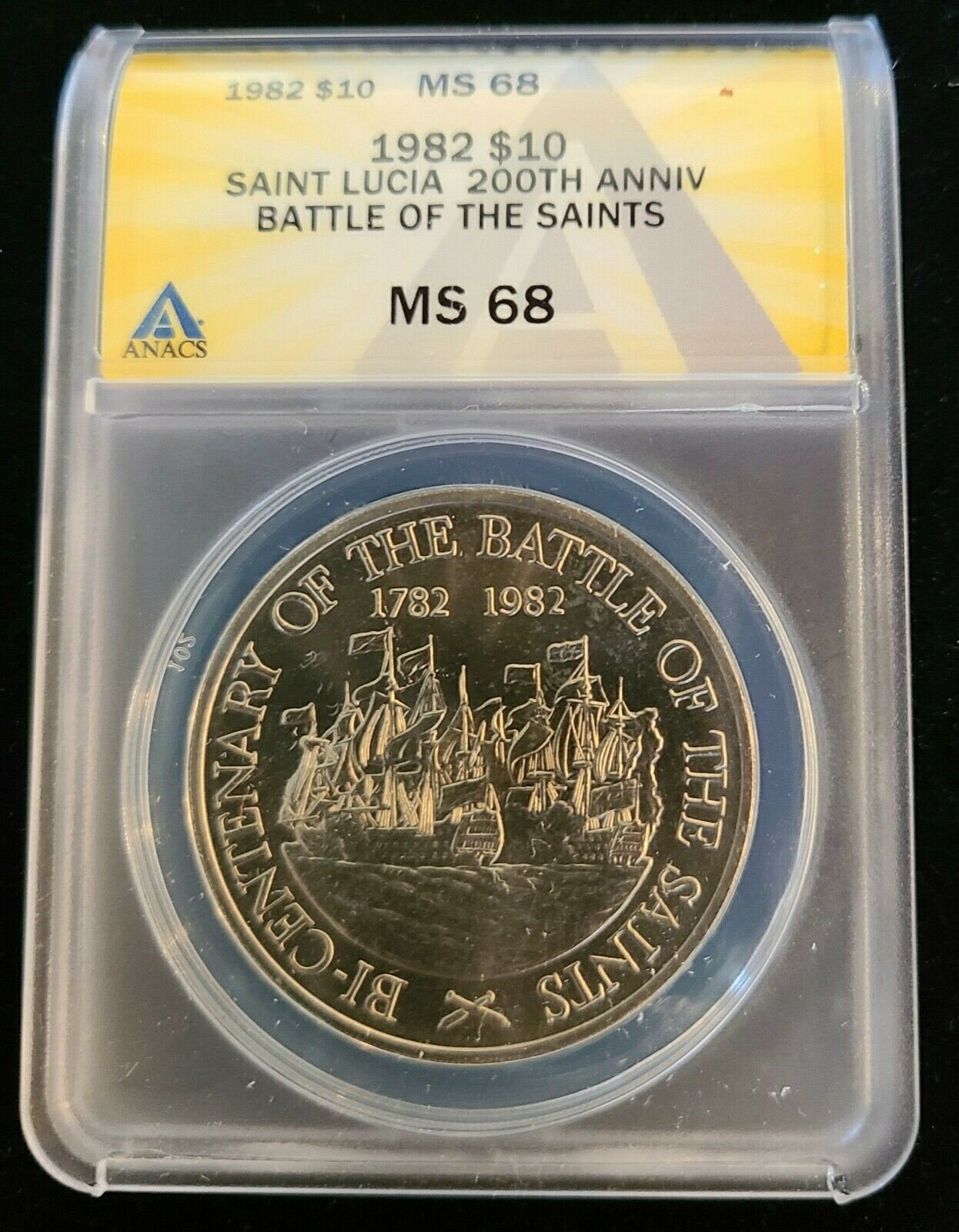 yɔi/iۏ؏tz AeB[NRC RC   [] 1982 Saint Lucia 10 Dollars ANACS MS68 200th Ann Battle of Saints 1 yr type KM12