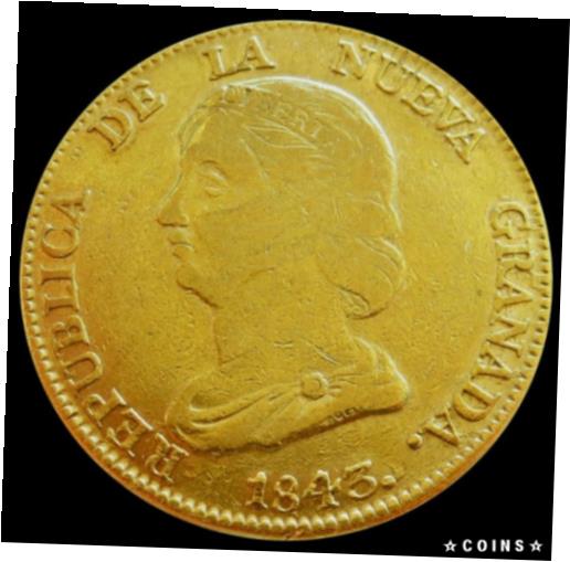  アンティークコイン コイン 金貨 銀貨  1843 GOLD COLOMBIA 16 PESOS DIEZ I SEIS COIN BOGOTA MINT