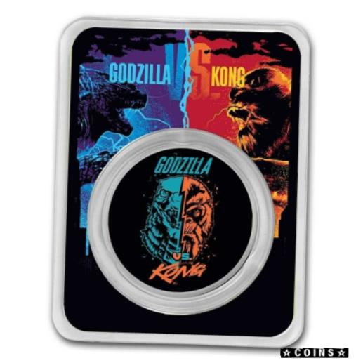 楽天金銀プラチナ　ワールドリソース【極美品/品質保証書付】 アンティークコイン コイン 金貨 銀貨 [送料無料] 2021 Colorized 1 oz Silver Godzilla Vs. Kong Face-Off ~~ in TEP Holder