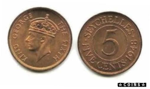 ڶ/ʼݾڽա ƥ    [̵] Six (6) Seychelles 5 Cent Coins 1948,Uncirculated KM 7