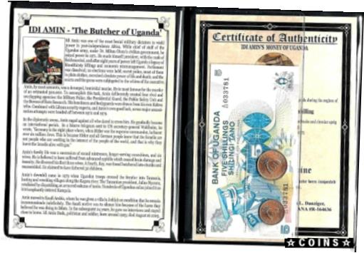 ڶ/ʼݾڽա ƥ    [̵] Idi Amin,The Butcher of Uganda Set of 2 coins &1 banknote, Album &Certificate