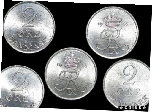 【極美品/品質保証書付】 アンティークコイン コイン 金貨 銀貨 [送料無料] Three (3) Denmark 1963 Frederik IX Zinc 2 Ore Coins, brilliant Uncirculated