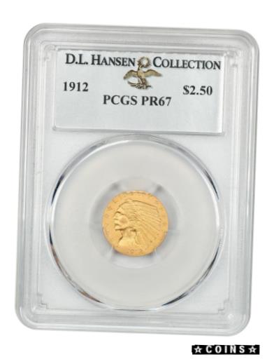 【極美品/品質保証書付】 アンティークコイン 硬貨 1912 $2 1/2 PCGS PR 67 ex: D.L. Hansen - Exceptional Matte Proof! [送料無料] #oot-wr-4077-262