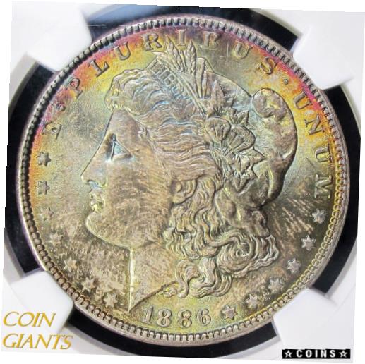 【極美品/品質保証書付】 アンティークコイン コイン 金貨 銀貨 送料無料 1886 Morgan Silver Dollar MS65 NGC Rainbow Toned GEM Philadelphia Mint Coin Rare