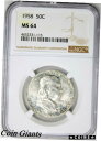 【極美品/品質保証書付】 アンティークコイン コイン 金貨 銀貨 送料無料 1958 Franklin Half Dollar NGC MS64 Philadelphia Mint Near GEM Coin Silver BU 50c