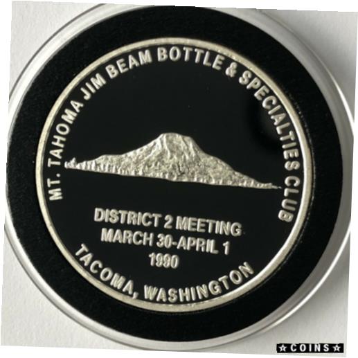 【極美品/品質保証書付】 アンティークコイン コイン 金貨 銀貨 [送料無料] 1990 Tacoma Jim Beam Bottle Club 1 Troy Oz .999 Fine Silver Ag Proof Coin Round