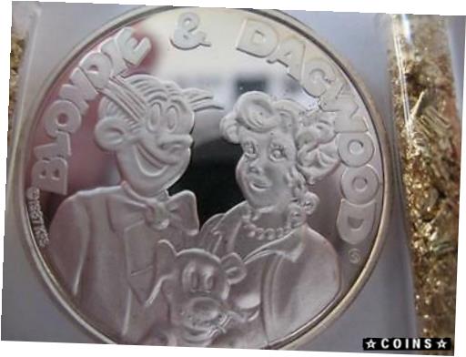楽天金銀プラチナ　ワールドリソース【極美品/品質保証書付】 アンティークコイン コイン 金貨 銀貨 [送料無料] 1-OZ.999 PURE SILVER 1987 AMC CARTOON CELEBRITIES DAGWOOD & BLONDIE COIN+GOLD
