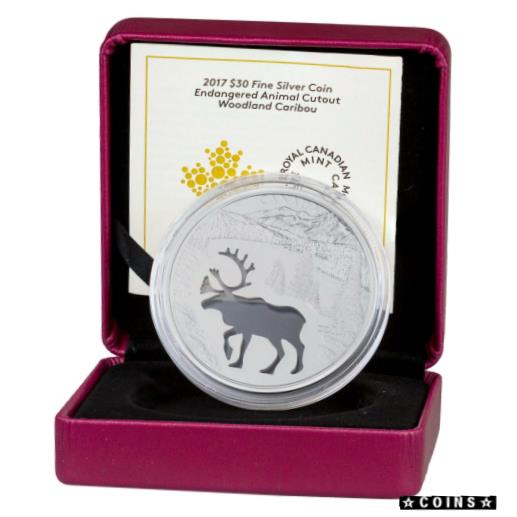 楽天金銀プラチナ　ワールドリソース【極美品/品質保証書付】 アンティークコイン コイン 金貨 銀貨 [送料無料] 2017 Canada Endangered Animal Cutout Caribou Silver Proof $30 In OGP SKU45913