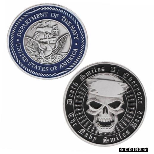 【極美品/品質保証書付】 アンティークコイン コイン 金貨 銀貨 送料無料 US MIlitary Navy SKULL Death Smiles Challenge Coin Collectible USNY Collectible