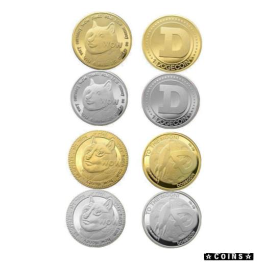  アンティークコイン コイン 金貨 銀貨  4x Dogecoin Commemorative Silver/Gold Plated Token To Moon Doge Coin Collectible