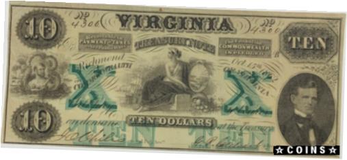 ڶ/ʼݾڽա ƥ    [̵] 1862 Virginia Treasury $10 Note VF/EF Currency Richmond October 15