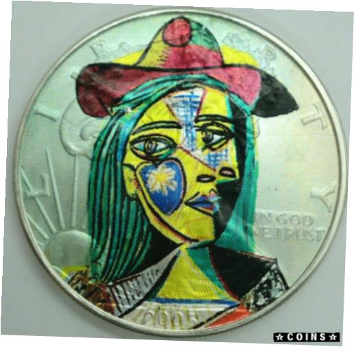【極美品/品質保証書付】 アンティークコイン コイン 金貨 銀貨 送料無料 Picasso Woman in Hat - American Silver Eagle 1oz .999 Silver Dollar Coin Art