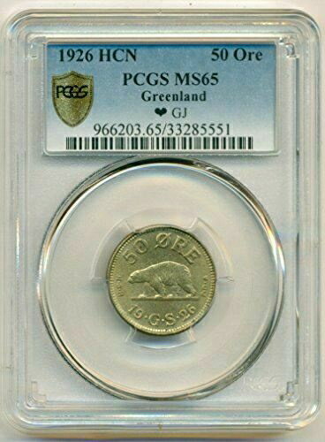 【極美品/品質保証書付】 アンティークコイン コイン 金貨 銀貨 [送料無料] Greenland 1926 HCN GJ 50 Ore MS65 PCGS