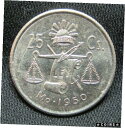 【極美品/品質保証書付】 アンティークコイン コイン 金貨 銀貨 [送料無料] 1950 Mexican 30% Silver AU/BU 25 Centavos - ROUND CAP &..