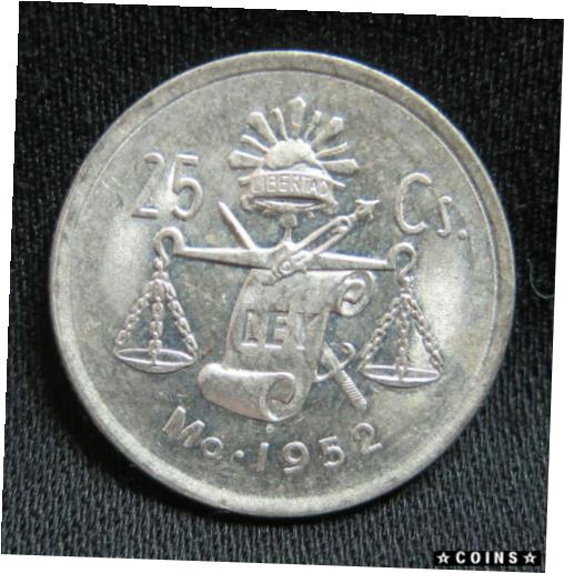 【極美品/品質保証書付】 アンティークコイン コイン 金貨 銀貨 [送料無料] 1952 Mexican 30% Silver AU/BU 25 Centavos - ROUND CAP &..