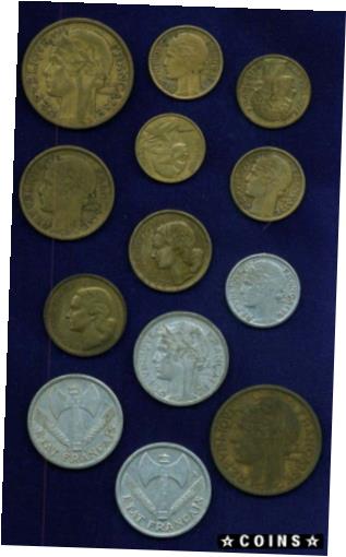 ڶ/ʼݾڽա ƥ    [̵] FRANCE REPUBLIC 5 CENTIMES - 2 FRANC COINS, GROUP LOT OF (13) COINS, VF - AU