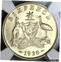 1938 NGC MS 62 オーストラリア 6 ペンス ジョージ 6 世銀貨 (19100302C)1938 NGC MS 62 Australia 6 Pence George VI Silver Coin (19100302C)(3)