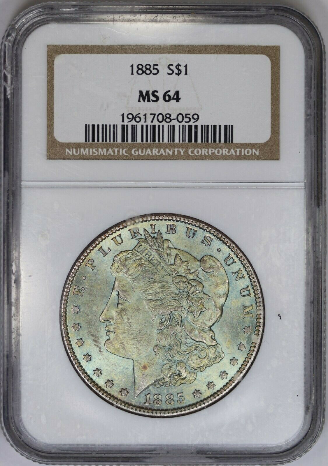 【極美品/品質保証書付】 アンティークコイン コイン 金貨 銀貨 送料無料 1885-P NGC Silver Morgan Dollar MS64 Seafoam Green/Blue Toned -Rare Color-