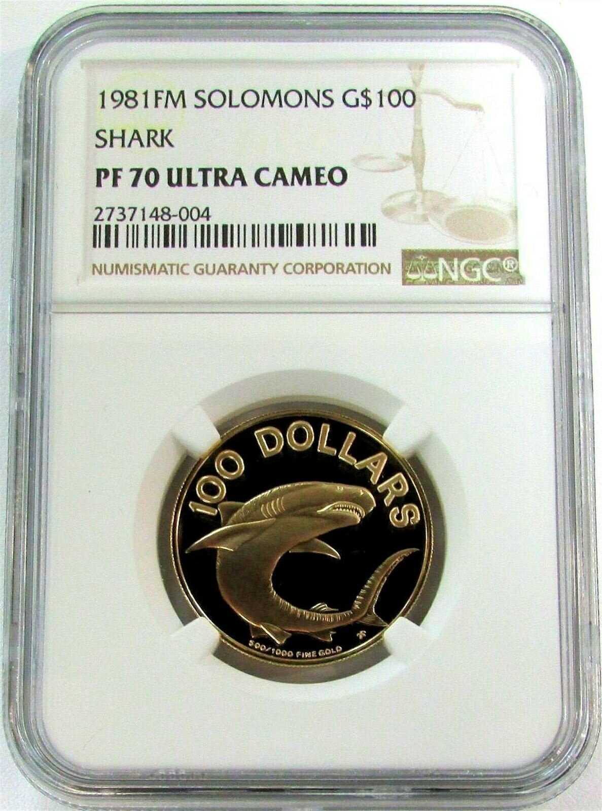  アンティークコイン コイン 金貨 銀貨  1981 GOLD SOLOMONS 675 MINTED $100 SHARK NGC PERFECT PROOF 70 ULTRA CAMEO