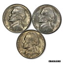 yɔi/iۏ؏tz AeB[NRC RC   [] 1947 P D S JEFFERSON NICKEL 5C SET GEM BU BRILLIANT UNCIRC 3 COIN LOT