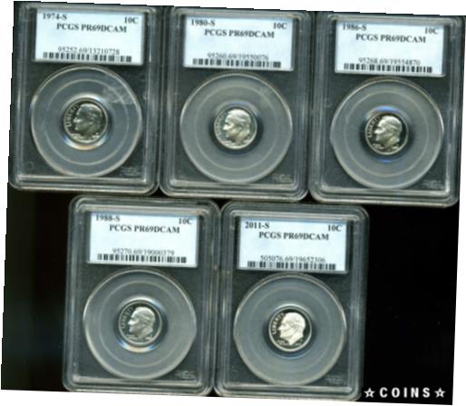 yɔi/iۏ؏tz AeB[NRC RC   [] Lot of 5 10C Proof Roosevelt Dimes PR69DCAM PCGS 13210728