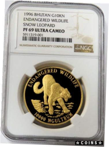 【極美品/品質保証書付】 アンティークコイン 金貨 1996 GOLD BHUTAN 500 MINTED 1 OZ SNOW LEOPARD 10,000 NGULTRUM NGC PROOF 69 UC [送料無料] #got-wr-4175-167