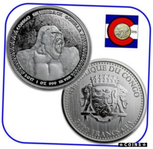 【極美品/品質保証書付】 アンティークコイン コイン 金貨 銀貨 [送料無料] 2017 Republic of Congo Prooflike Silverback Gorilla 1 oz Silver Coin in capsule